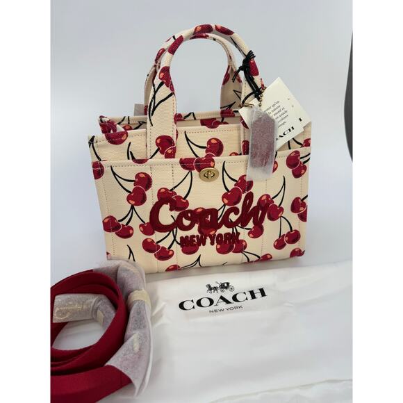 Coach Cherry Print Canvas Field Tote 22 with Red Strap and Dust Bag - Picture 1 of 6